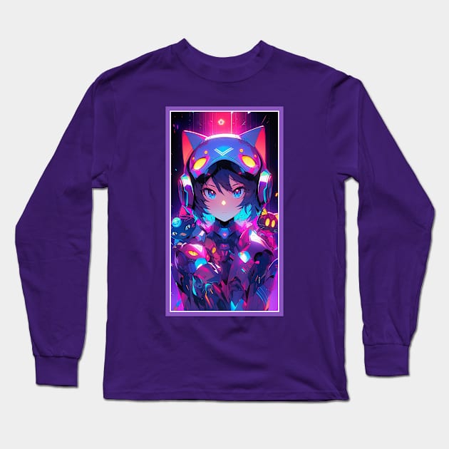 Anime Cute Cat Girl | Quality Anime Girl Artwork | Sci-Fi Manga Girl Anime Art Long Sleeve T-Shirt by AlNoah